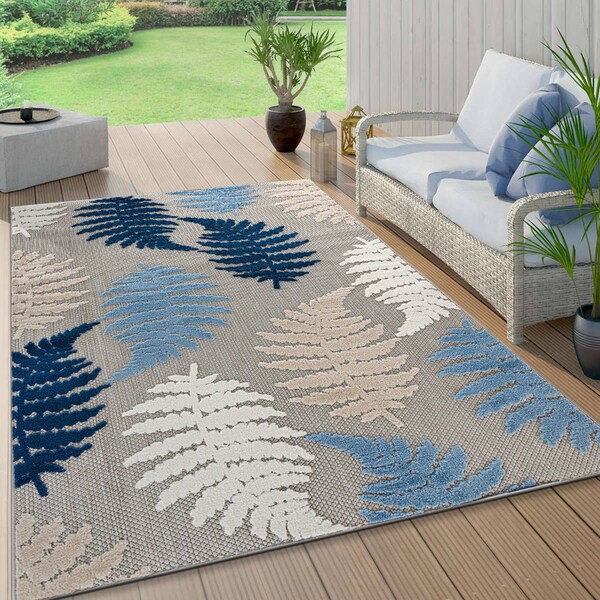 World Rug Gallery Floral Leaves Indoor/Outdoor Area Rug 5'x7' Blue Area Rug 5551BLUE5X7 - main